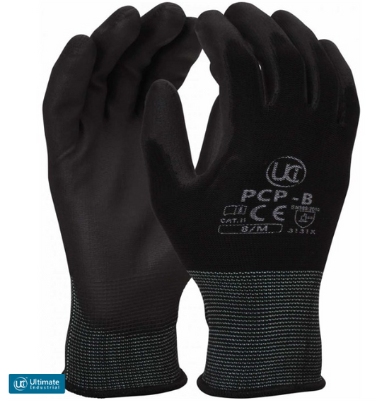 PCP-B  PU COATED POLYESTER BLACK GLOVES