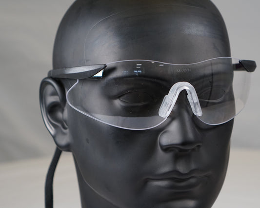 Mannequin head wearing arafura safety glasses 